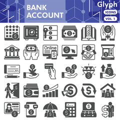 Bank account symbols collection or sketches. banking theme icons in glyph style signs for web and app. Vector graphics isolated on white background.