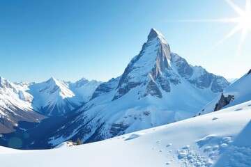 Obraz premium Snowy mountain peak, pristine white, sunlight reflecting, travel, light, rocks