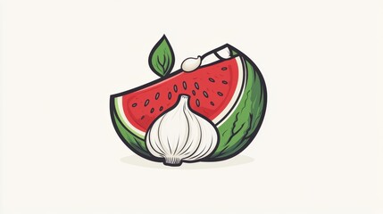 Creative Fusion of Watermelon and Garlic Illustrated in Vector Design