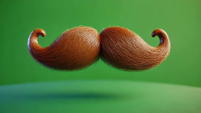 A whimsical 3D mustache floating against a vibrant green background.