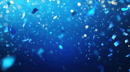 Blue confetti falling on a blue background with bokeh and copy space for design. illustration