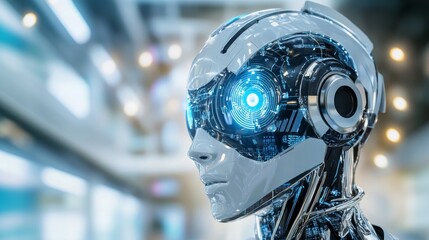 Fototapeta premium A futuristic AI powered language translator, providing real-time communication between multilingual participants at an international conference, conference setting