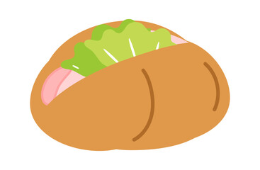 ロールパンのハムレタスサンドのイラスト