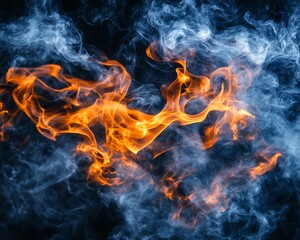 Fototapeta premium Vibrant flames of fire intertwine with cool and wispy smoke