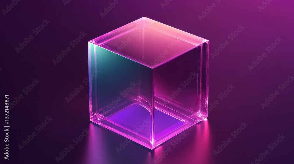 Poster 3d holographic cube render element. abstract box shape. hologram geometric figure isometric set. iri