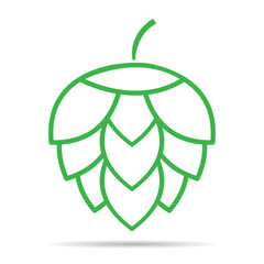 Hop icon beer shadow cone leaf sign,pub herb design, nature seed vector illustration .