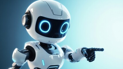 Positive cute robot pointing at a space. copy space, ai generated. Robot. Illustration illustration