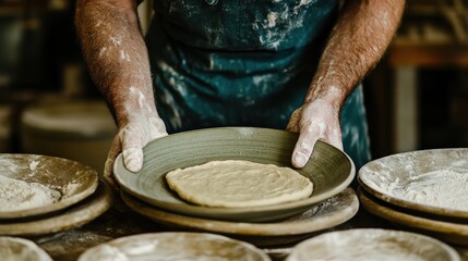 Artisan Baker Forming Dough in Professional Bakery Setting