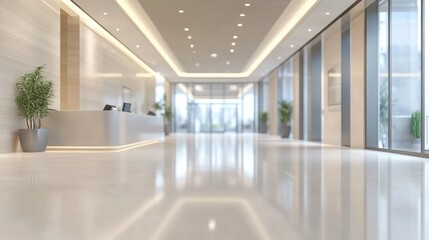 blurred office lobby entrance building background, defocus luxury clinic hospital corridor, modern hotel reception hall interior Ai generated illustration