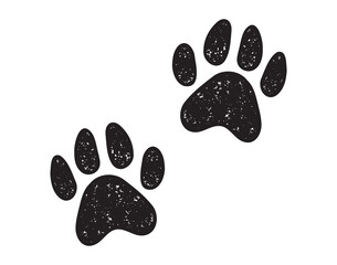 Dog paw or cat paw print textured silhouette icon doodle hand drawn. Dog paw or cat paw footprint drawing clipart symbol © Yanka