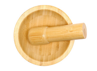 Wooden mortar and pestle isolated on white background