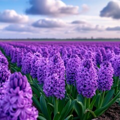 Obraz premium Spring in Netherlands: Lilac hyacinths bloom on fields