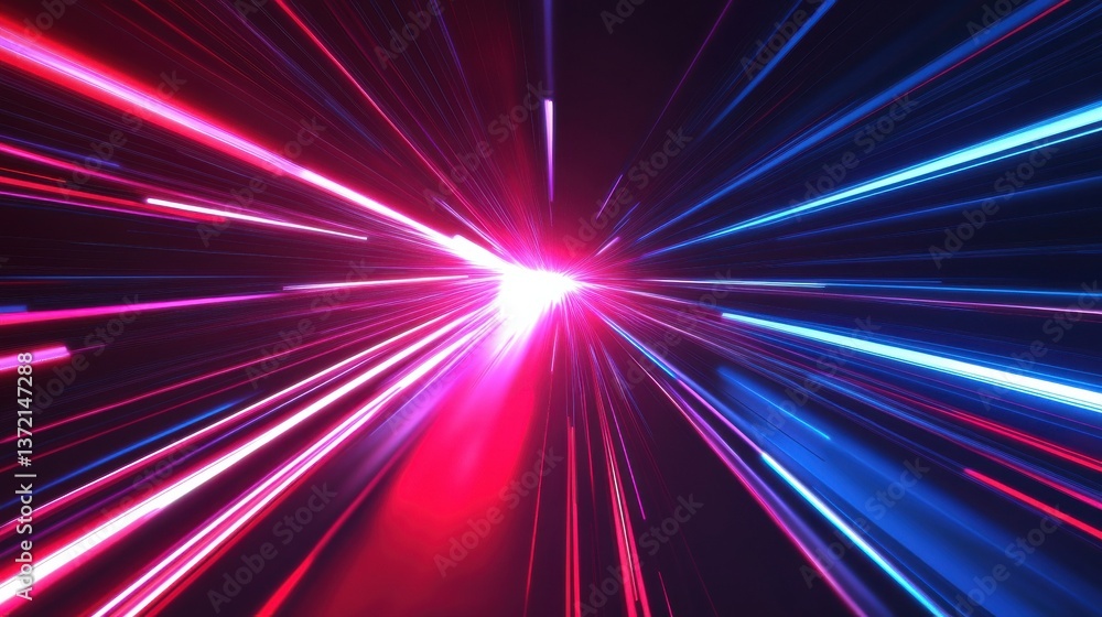 Poster abstract red and blue light speed background with laser beams. digital... illustration