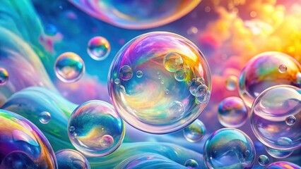 Pastel Rainbow Soap Bubbles on a Swirling Abstract Background