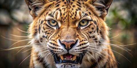 Fototapeta premium A majestic feline face with fierce expression and razor-sharp teeth
