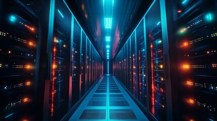 Fototapeta premium A futuristic AI powered quantum computing machine, solving complex problems in milliseconds, high-tech data center