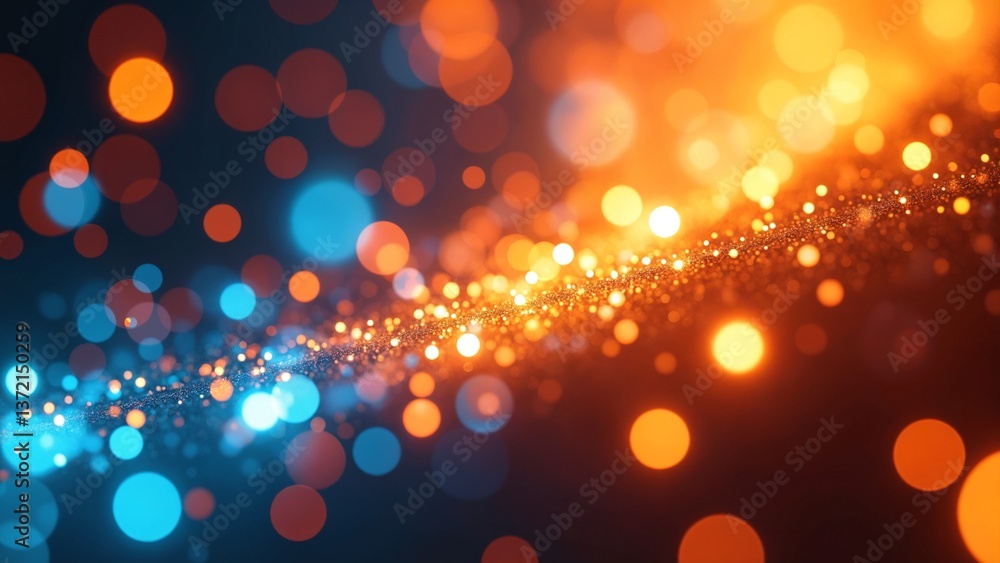 Poster abstract digital artwork of glowing orange and blue circular patterns in a futuristic concept of lig