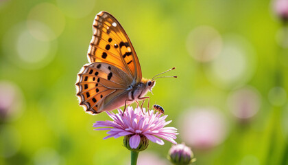 Obraz premium Intricate butterfly perched on blooming flower in meadow, natural beauty