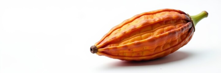 Close-up of a vibrant Brazilian cocoa bean ripe pod on white background, Brazilian, cocoa, close-up