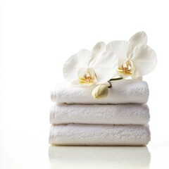 Orchid with spa towels on white.