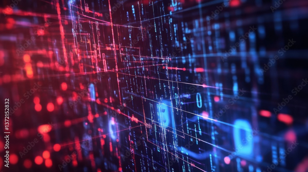 Poster cybersecurity alert: hacked network warning and data breach visualization for cybercrime awareness i