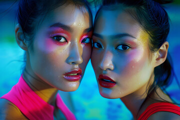 Obraz premium Two Women with Dramatic Makeup
