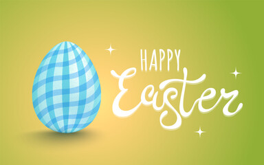 Vector lettering for Easter. Vector banner with lettering Happy Easter and blue egg.
