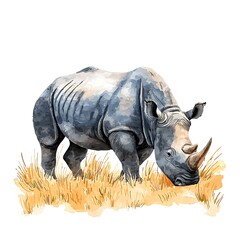 Fototapeta premium Majestic Rhino in African Savanna A Detailed Wildlife Illustration.