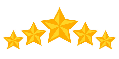 Vector icons of five yellow stars. Achievements for games or customer rating feedback of website. Vector illustration of stars in retro style.
