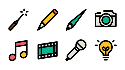 Creative tools icons Multimedia design elements Flat style vector graphics