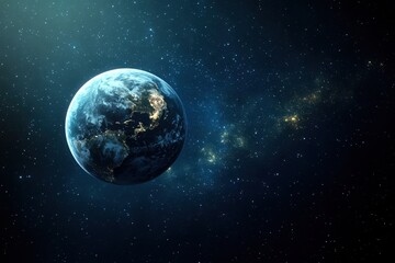 Fototapeta premium Earth surrounded by stars in the vastness of space at night