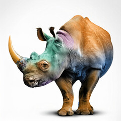 Fototapeta premium Generated imagerhino, coloré, décoratif, collection, bleu , vert, animal, mammifère, blanc, isolé, faune, klaxon, sauvage, nature, safari, grand, jardin zoologique, grand, dangereux, compromettre, co