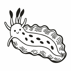Obraz premium Cute Black and White Sea Slug Illustration with Dotted Pattern