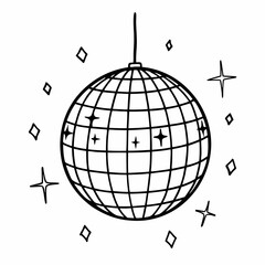 Retro Disco Ball Outline with Sparkles for Party and Dance Themes