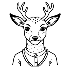  Hipster Deer in Sweater  Illustration Stylish Animal Fashion in Black and White © inspiring 