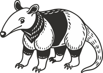 Fototapeta premium Monochrome Illustration of an Anteater in Vintage Style