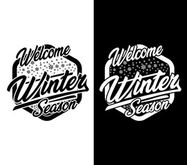 Welcome winter logo design with snowflakes. Winter season typography badge for branding and apparel.