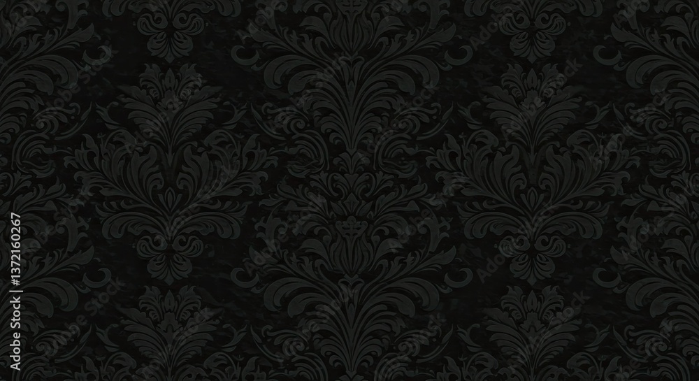 Aufkleber intricate damask pattern: an elaborate dark damask pattern with swirls and floral motifs, creates an