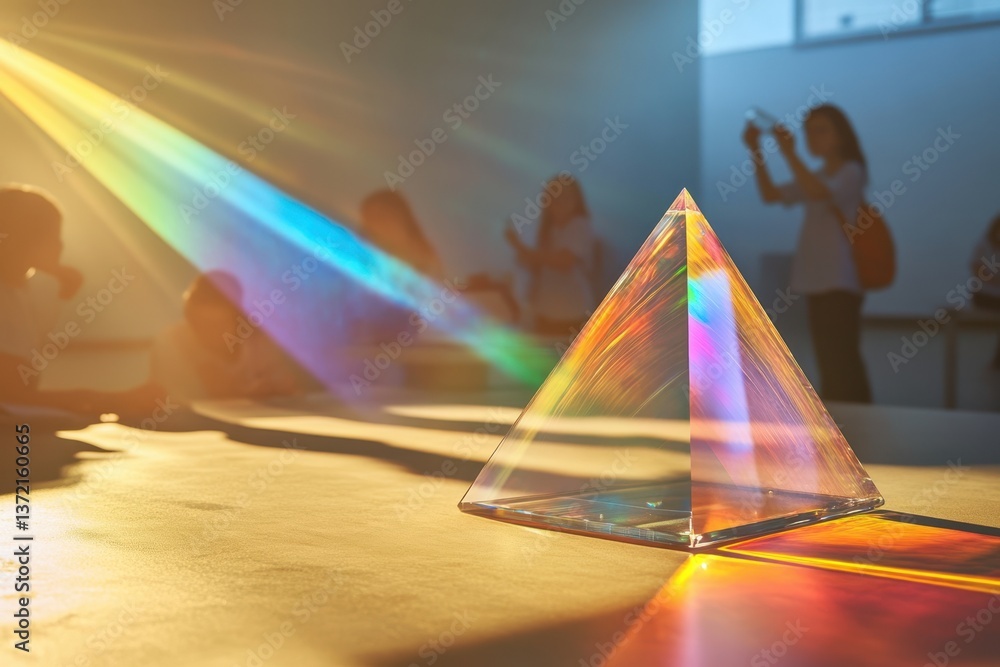 Poster light refraction experiment with a prism in a classroom during afternoon sunlight