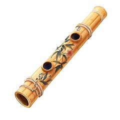 Naklejka premium Ornate Bamboo Flute with Floral Design A Detailed Illustration of a Traditional Musical Instrument.