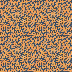 Seamless pattern with seaweed abstract floral design elements. Orange, nautical blue colors