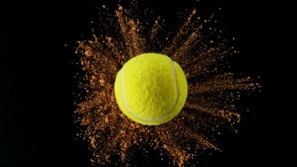Tennis ball with coloured powder explosion.