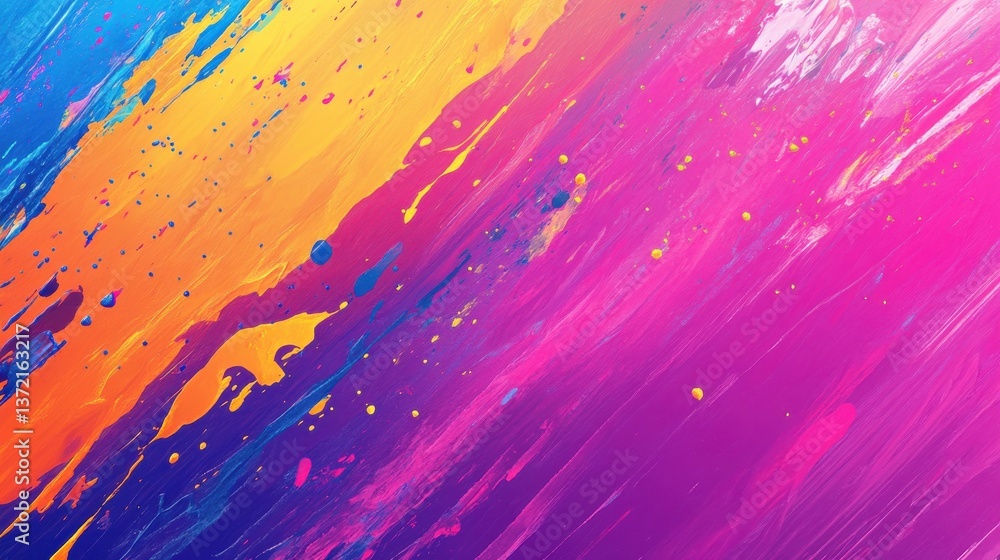 Poster generative ai illustration of bright abstract background with splashes of colorful paint on gradient
