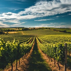 Fototapeta premium Grapes flourish in France's rustic landscapes.