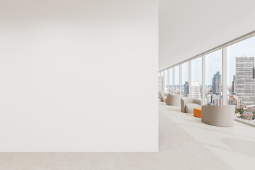 Modern interior with blank white wall for mockup in office space. 3D Rendering