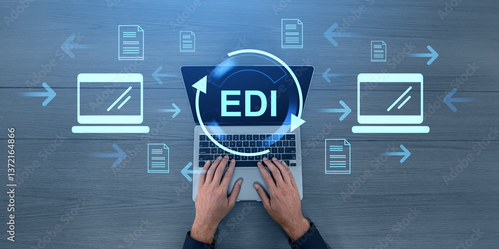 Poster electronic data interchange edi concept with digital icons.
