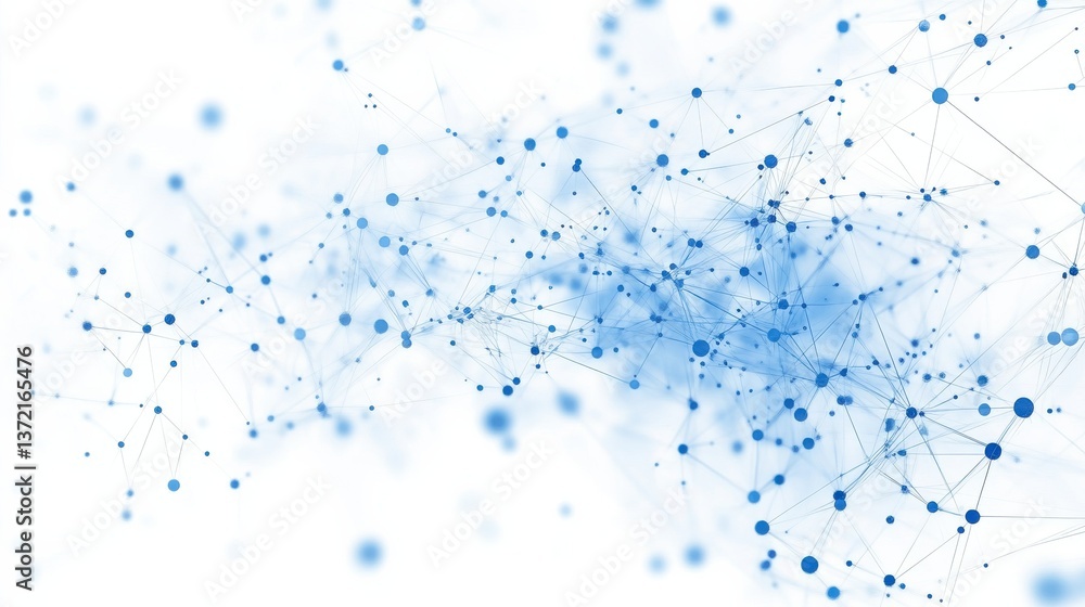 Poster a white background with dots and lines depicting a blue network. an abstract network technology back