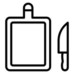 Chopping Board with Knife Vector Line Icon Design