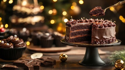 Elegant Slice of Chocolate Cake on Dessert Table