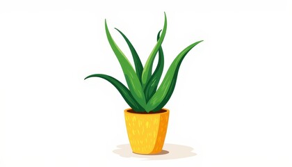 Vibrant aloe vera plant in bright yellow pot, nature's beauty